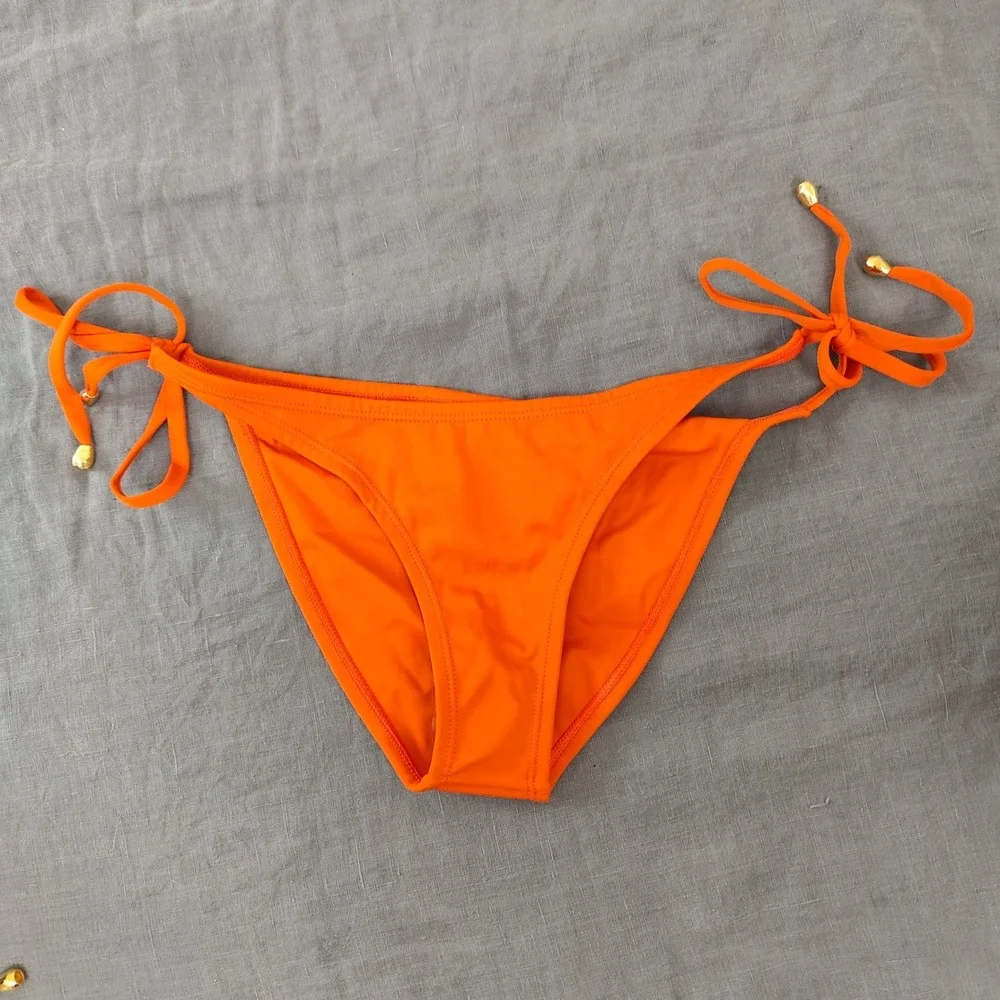 Koraru‎ Womens Bikini Bottoms Small Orange Side Tie Gold Hardware Eco Friendly